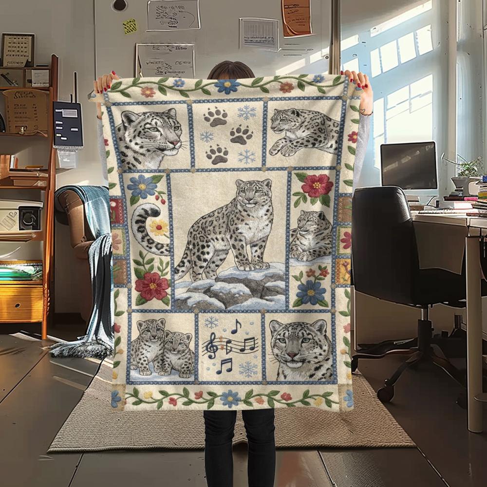 Snow Leopard Animal Print Flannel Blanket, High quality Comfortable for All Seasons, Home Decor, Warmth and Comfort, Perfect for Christmas Gifts124