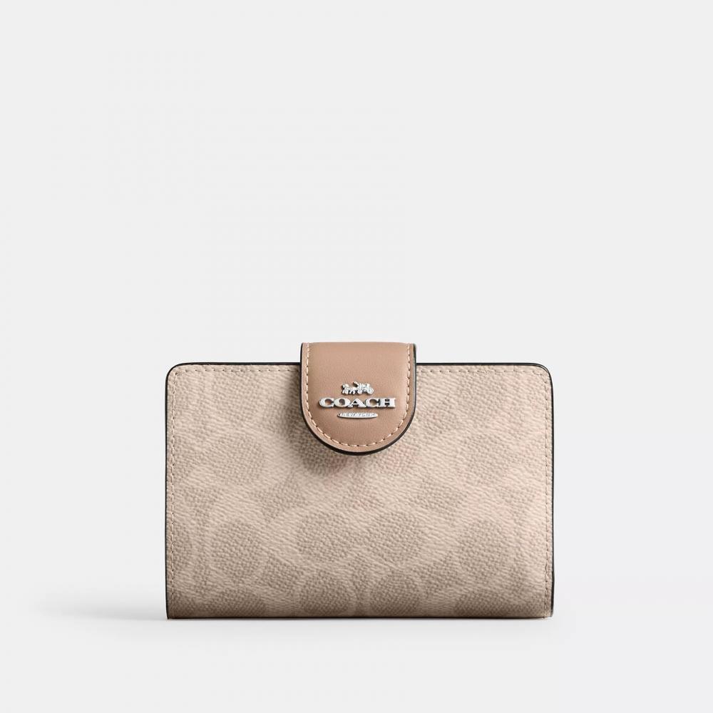 Coach Medium Corner Zip Wallet In Signature Canvas Gold Tan Brown