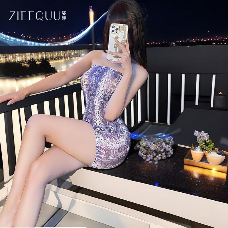 Snakeskin pattern hip skirt sexy lingerie large size chest wrap onesie passion temptation free women 6