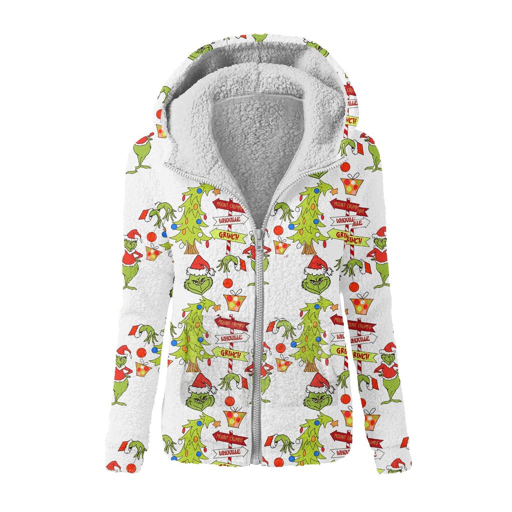 Женская зимняя повседневная модная плюшевая куртка-свитер на молнии с капюшоном и принтом