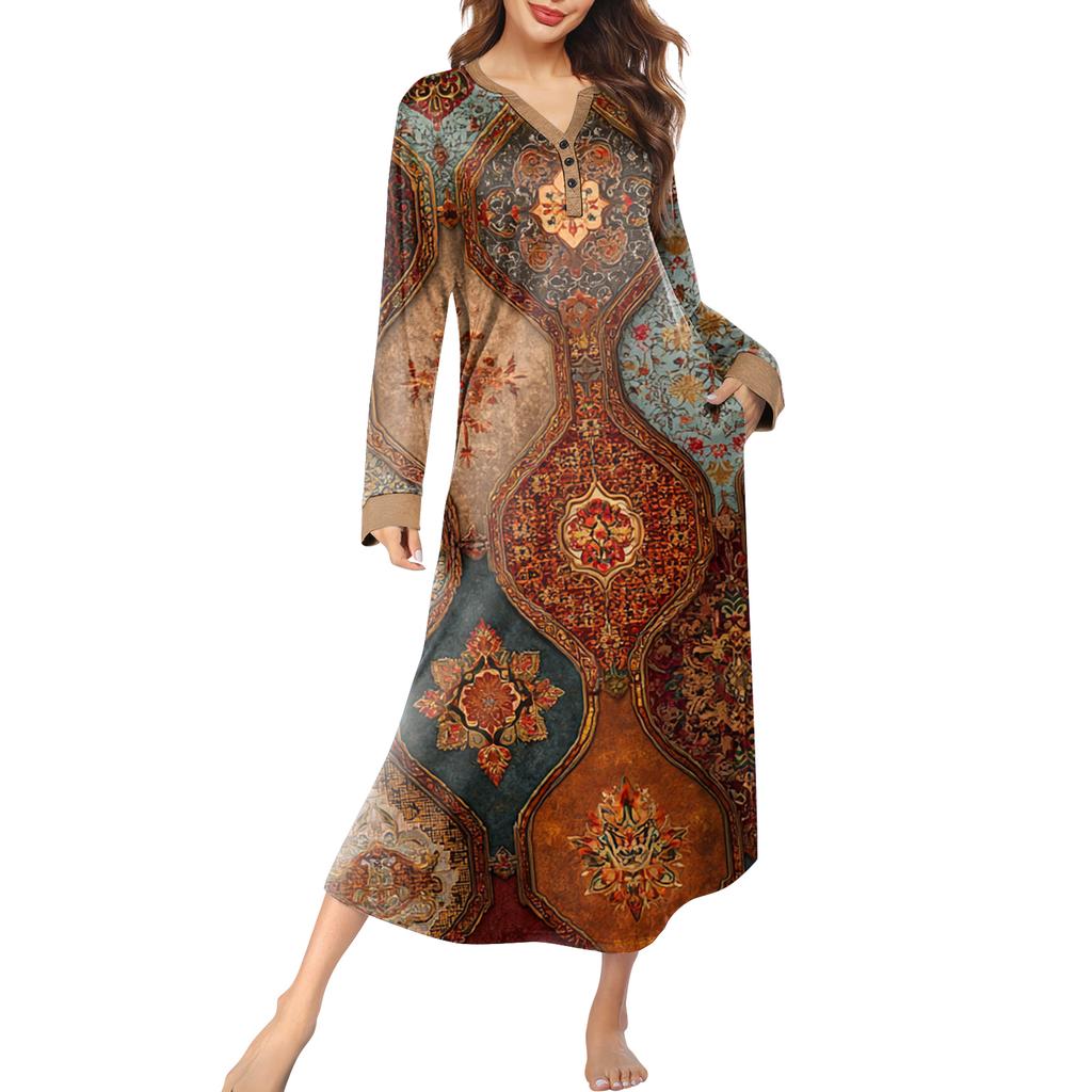 Женская ночная сорочка длинная домашняя одежда с V-образным вырезом и карманами