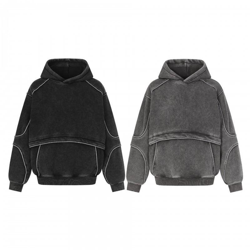 Mens 2026 Fall Winter Fleece Hoodie American Street Style Loose Fit Solid Color Sweatshirt