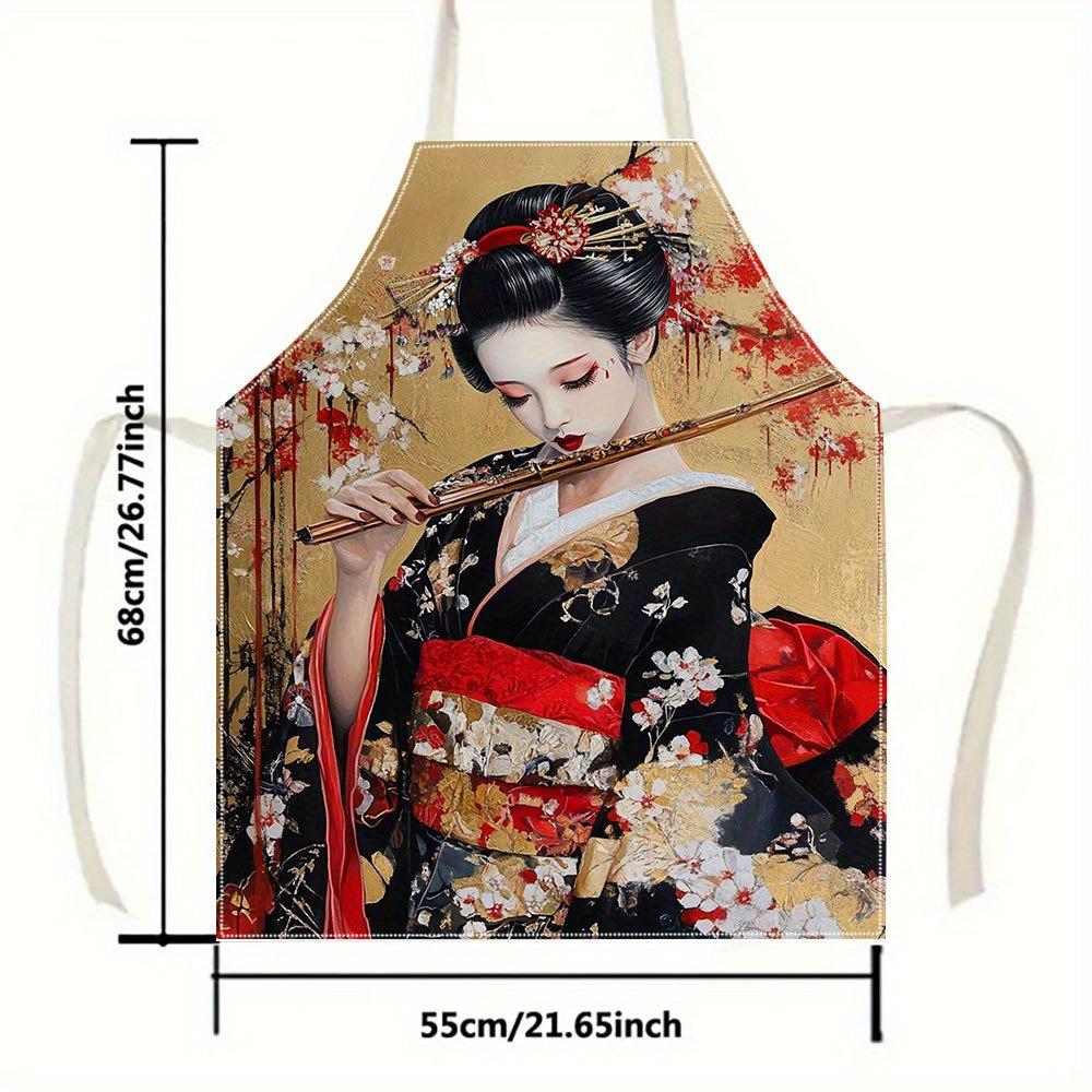 1pc Japanese Geisha Apron Kimono Art Print Kitchen Cooking Baking Waterproof Chef Bib Gift for Women Asian Culture Lover