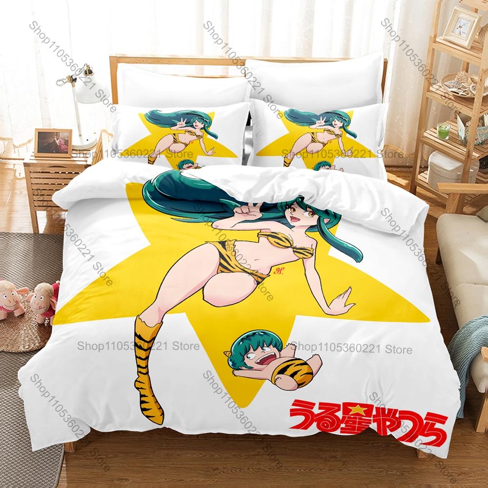 Крутой постельный комплект в тематике Urusei Yatsura Lum, 3 предмета: пододеяльник, наволочки. Дышащий комплект для спальни фанатов K-pop, подарок