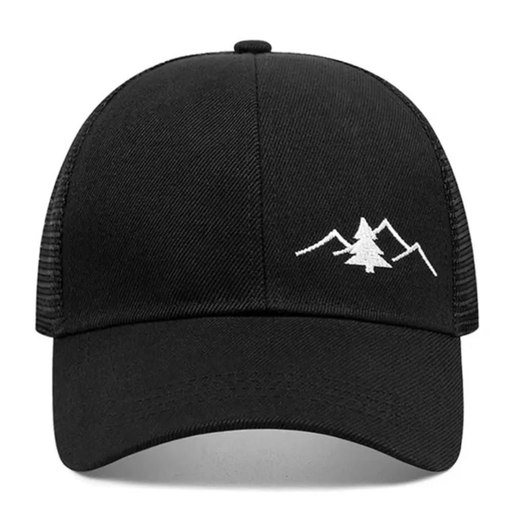 Mountain Embroidery Mesh Cap Adjustable Fit Sun Shading Hat Breathable Hat Unisex Wear