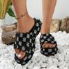New Summer Women's Shoes with Wedge Heels and Thick Soles, Wearing Checkered Denim Slippers Over The Beach