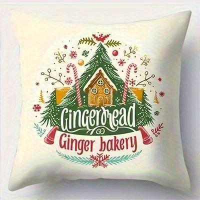 Home Decor Christmas Gingerbread And Festive Prints Pillow Covers Pattern Cushion Cover Suitable For Sofa Bedroom Car Pillow