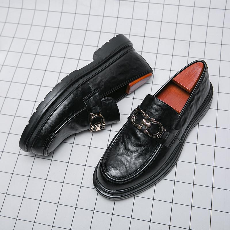 Men's Luxury Business Leather Loafers Korea Style Gentleman Formal Dress Loafers Party Pea Shoes School Style Black Grey Brown