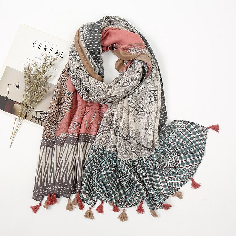 Bohemian Viscose Ethnic Women Luxury Shawl Scarf Lady High Quality Thick Wrap Pashmina Stole Bufanda Muslim Hijab 18090cm