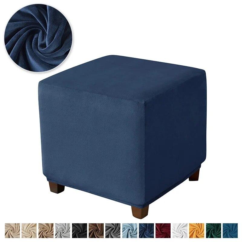 Velvet Ottoman Stool Cover Elastic Square Footstool Covers S/M All-inclusive Footrest Slipcovers for Living Room Housse De Pouf