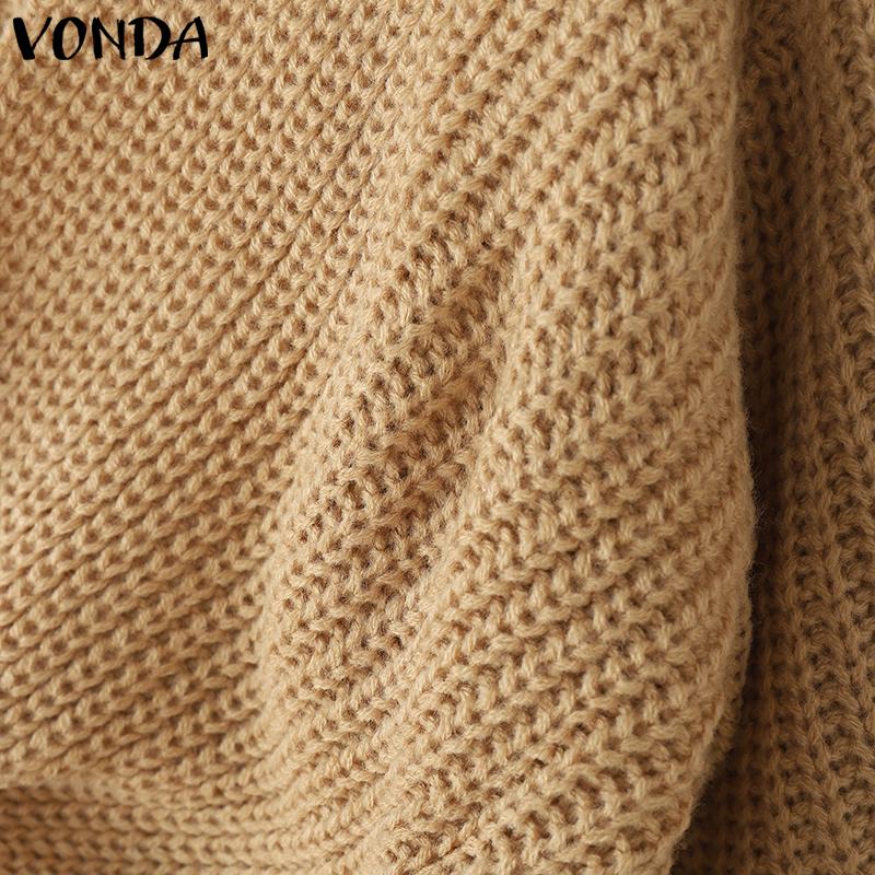 VONDA Women Casual Autumn V Neck Long Sleeve Twisted Cropped Sweaters Knitwear
