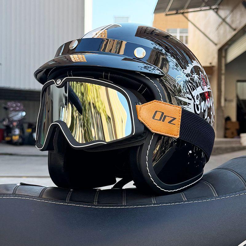 Retro Motorcycle Helmet Men's and Women's Electric Vehicle Scooter 3/4 Half Helmet