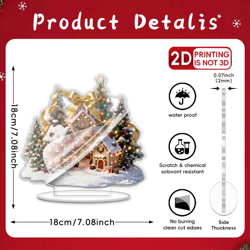 2D Рождественский домик-елка Снежный Золотой бант Акриловые украшения Украшение стола для зоны Подарок - Рождественская тематика Украшения
