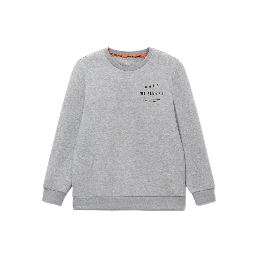 Li Ning Wade Series Printed Solid Pullover Sweatshirt Men Sweatshirts Flower-Gray Light-Gray AWDS189-4