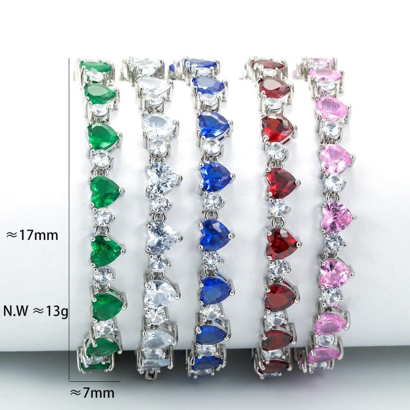 Micro Pave Heart Zirconia Bracelet Women Full Crystal Rhinestone Love Charm Bangle In Gold Tone