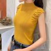 Summer New Simple Solid Color Semi-turtleneck Pleated Pullover Sweater Women Wear Sleeveless Vest Top