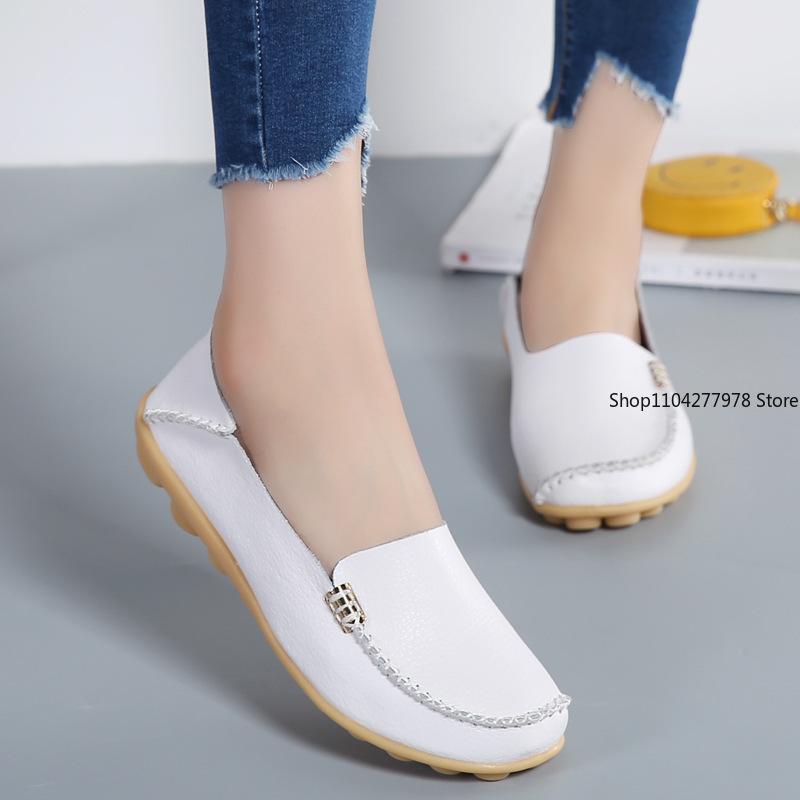 Fashion Plus Size 44 Women Flats Woman Loafers Genuine Leather Female Shoes Slip On Ballet Bowtie Moccasins 2025 New Women Shoes