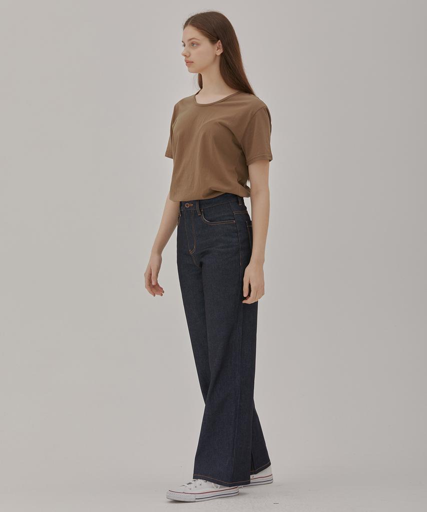RYUL+WAI Wide Straight High-Waisted Denim Pants Deep Indigo