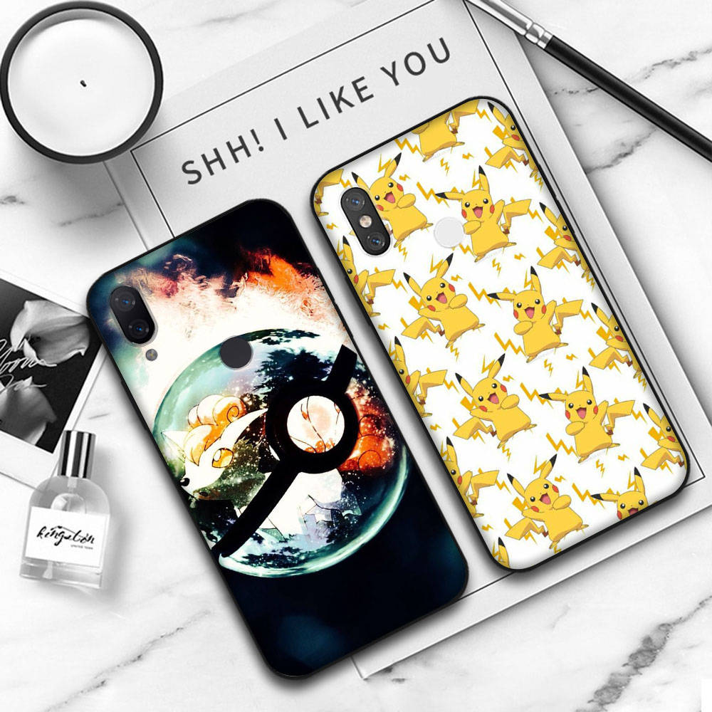 JP36 Pikachu Pokemon Black Soft Case for Xiaomi Poco X6 X4 M5 M6 F5 F6 C65 C55 C50 C51 C40 Pro Redmi 14C A3X 13C 12C 11T 10A 9C Note 7 6 8A Plus