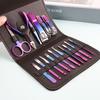 16Pcs Manicure Set with Faux Leather Case Flat Oblique Nail Clippers Eyebrow Scissors Nail File Cleaner