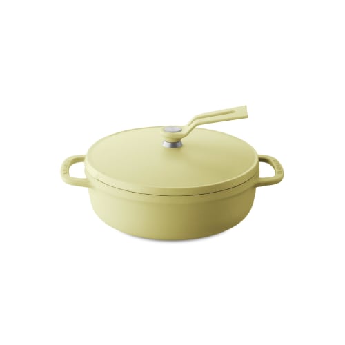 Vermicular Cast Iron Enamel Pot, 18cm (Shallow), Matte Chamomile Yellow, Waterless Cooking and Bake Function, Includes Recipe Booklet, Oven Pot 2, Sel