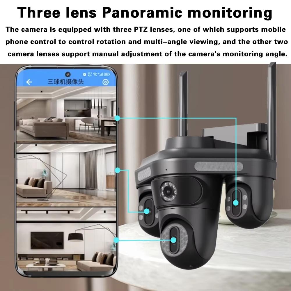 LS VISION 12MP 6K три экрана WIFI IP камера наружная PTZ камера с тремя объективами автоматическое отслеживание водонепроницаемая цветная камера ночного видения CCTV видеонаблюдения камеры безопасности