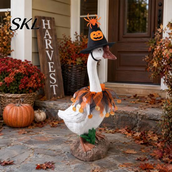 Goose Outfit with Pumpkins 1 Set Halloween Outfit, Lawn Festive Clothes Pumpkin Spider Pointed Costume Elements Hat, Porch for 23 Inch Statue Outdoor