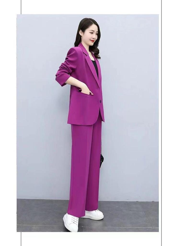 Women's Slim Long-Sleeve Suit Jacket & Wide-Leg Trousers: Professional Queen Style, Perfect for Spring and Autumn.