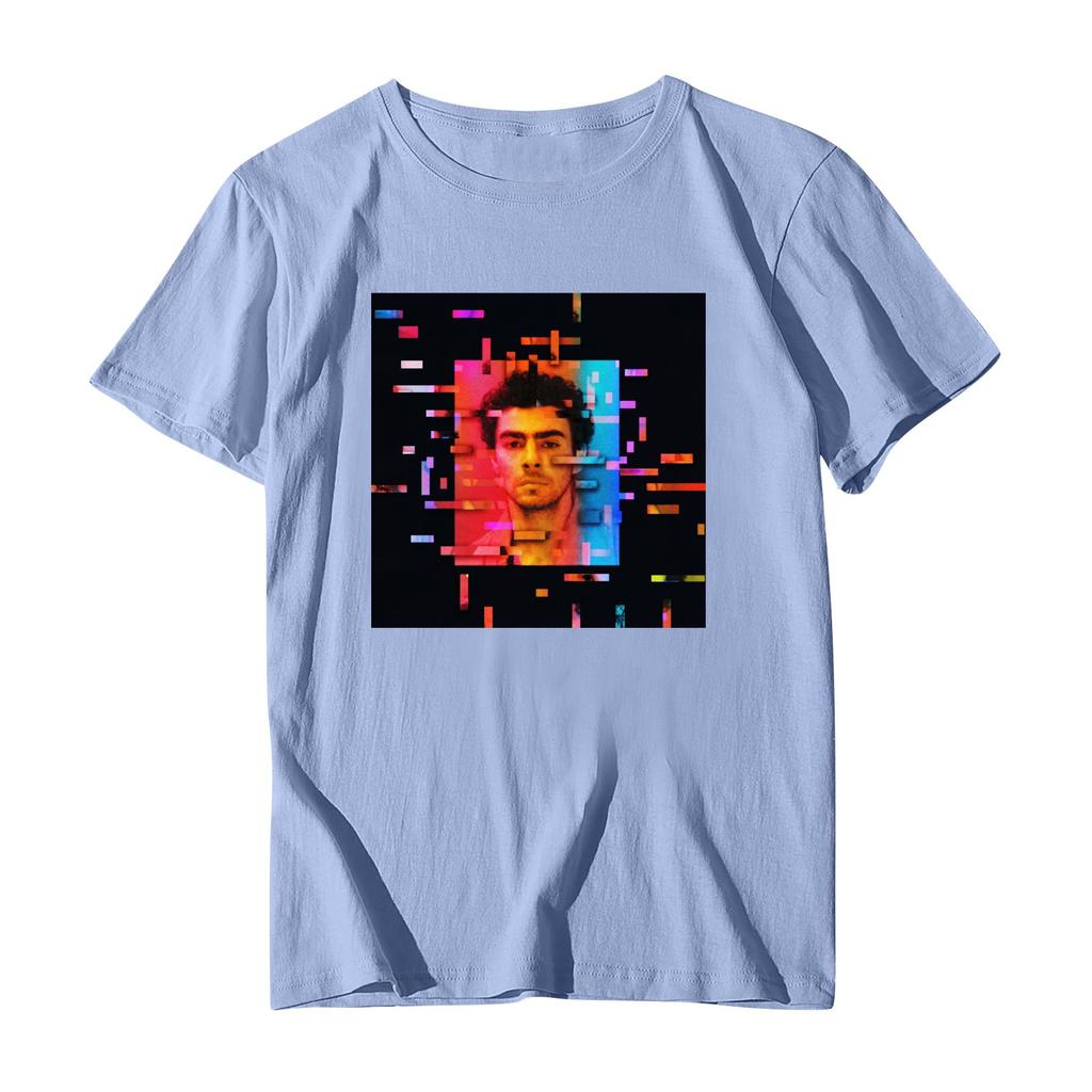 Унисекс Повседневный свободный принтованный свитер с круглым вырезом и коротким рукавом