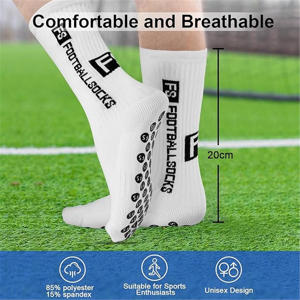 Football Socks Non Slip 3 Pack Sports Grip Socks Men Women Youth White