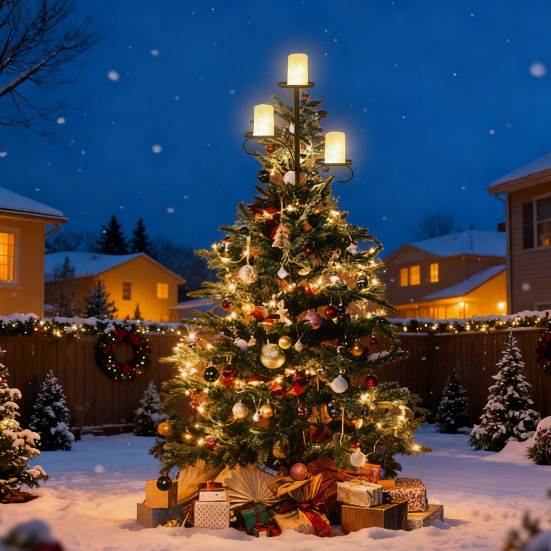 Christmas Tree Topper Candle Holder 3-Tier Metal Triple Candle Tree Topper Shelf Candelabra Indoor Light-up Xmas Tree Topper Decoration