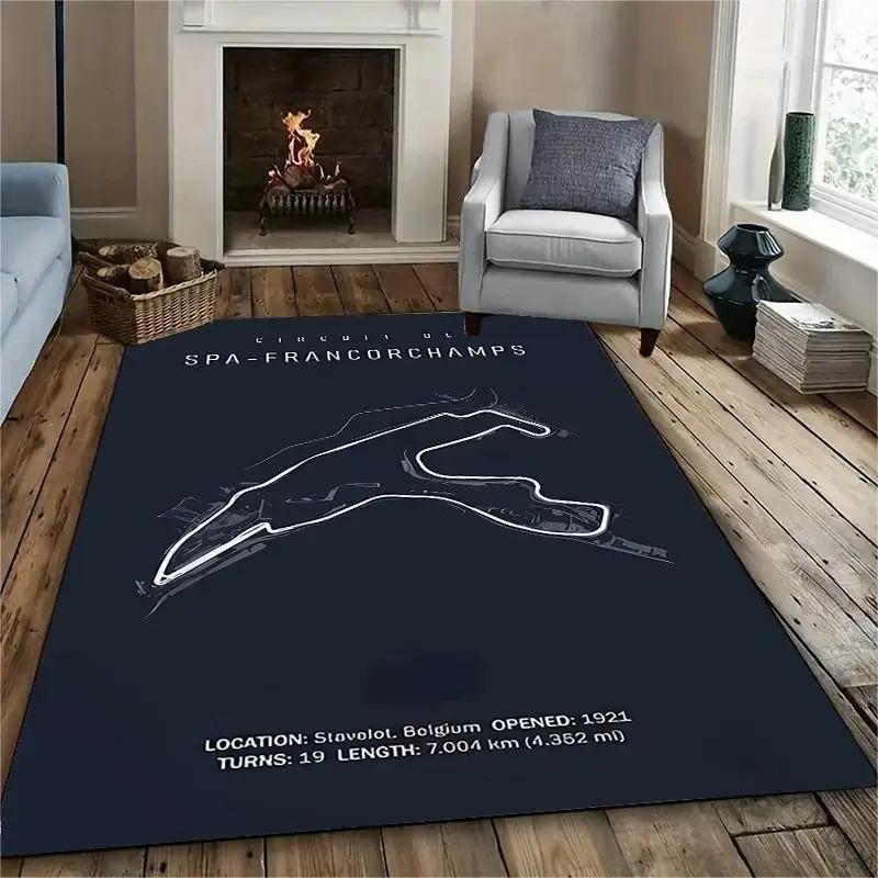 Ковер Grand Prix, Ковер на тему автоспорта, Коврик с дизайном трассы Формулы-1, Легко чистящийся, Нескользящий коврик для пола, для дома, спальни, прихожей
