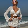 Long Sleeve 3 Piece Swimsuit High Cut Solid Color Cover Up Push Up Bikini Separate Sports Bandage Bathing Suit Thong Swimwear