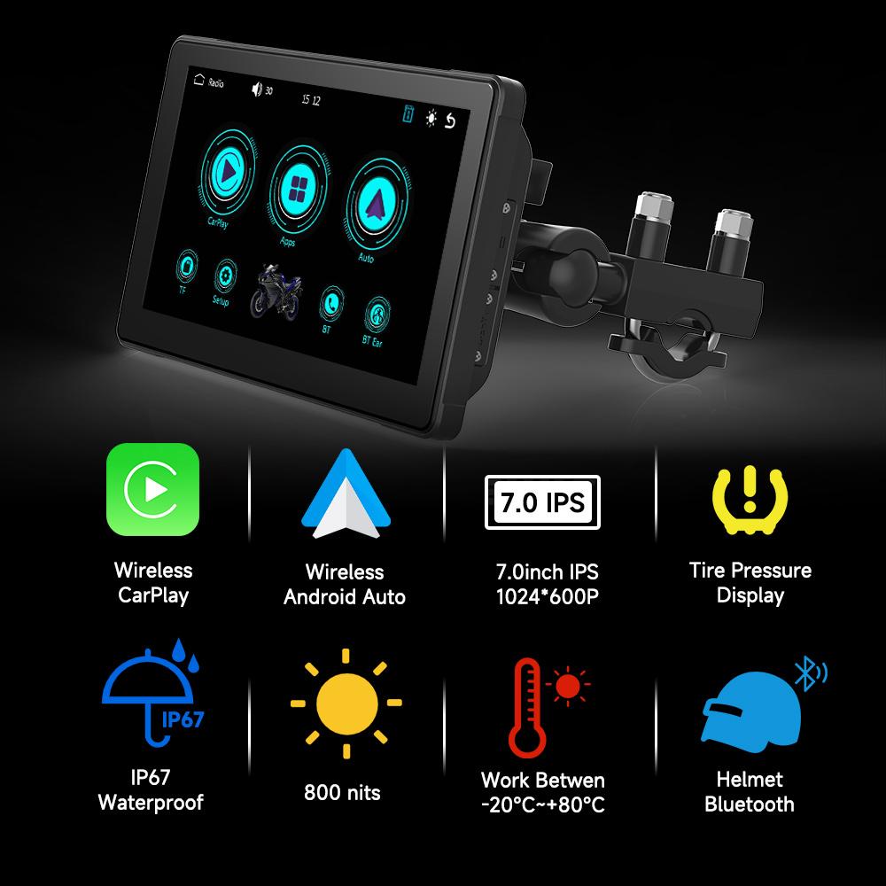 JIUYIN 7-дюймовый мотоцикл CarPlay навигация беспроводной CarPlay Android Auto Airplay дисплей экран портативный мотоциклетный монитор