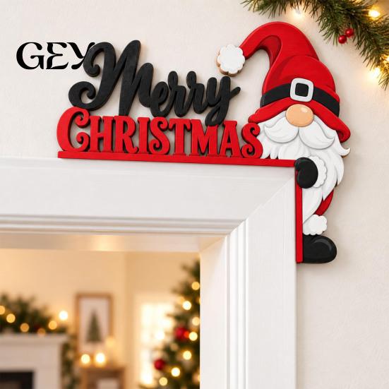 Holiday Party Room Supplies Christmas Wooden Door Corner Decor, Festive Gnome/Gingerbread House/Letter Frame Sign, No Ornament Drill Topper