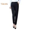 Women Pants Elastic High Waist Solid Color Slim Fit Trousers with Pockets Casual Commuting Style Office Lady Pants