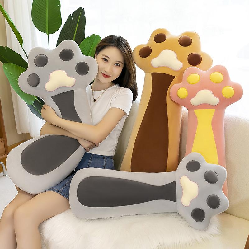 Милая мягкая подушка в виде кошачьей лапки, симпатичная красочная рогатая плюшевая игрушка на кровать большого размера для девочек, чтобы спать с ней