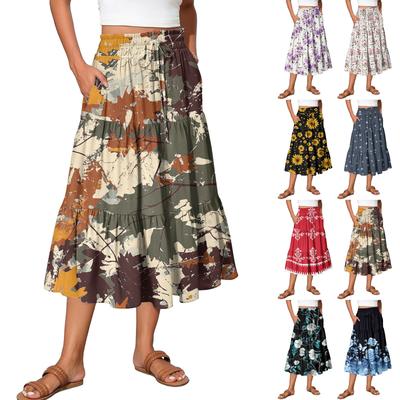 Женская юбка макси с завязками на завышенной талии, летние длинные юбки, легкие многослойные струящиеся цветочные плиссированные юбки