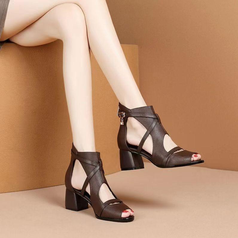 Новая летняя модная универсальная обувь Женская повседневная удобная пляжная обувь Элегантные минималистичные босоножки с открытым носком Женские туфли на высоком каблуке