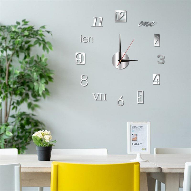 Creative Luminous, Simple and Silent Wall Clock, Three-dimensional Decorative Clock, Acrylic Digital Clock, Mirror Wall Sticker Clock