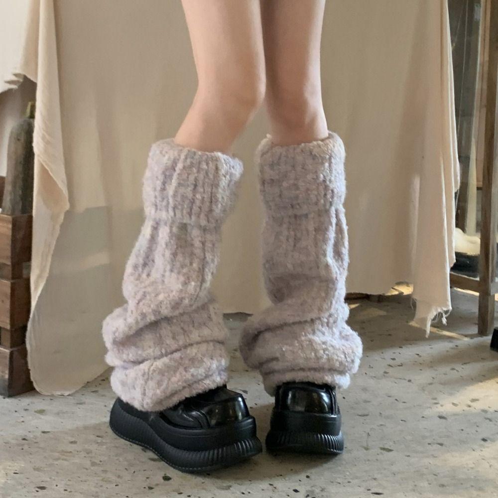 Y2K Kinted Leg Warmer Thick Warm Plush Leg Socks Harajuku Knit Long Stockings Accessories