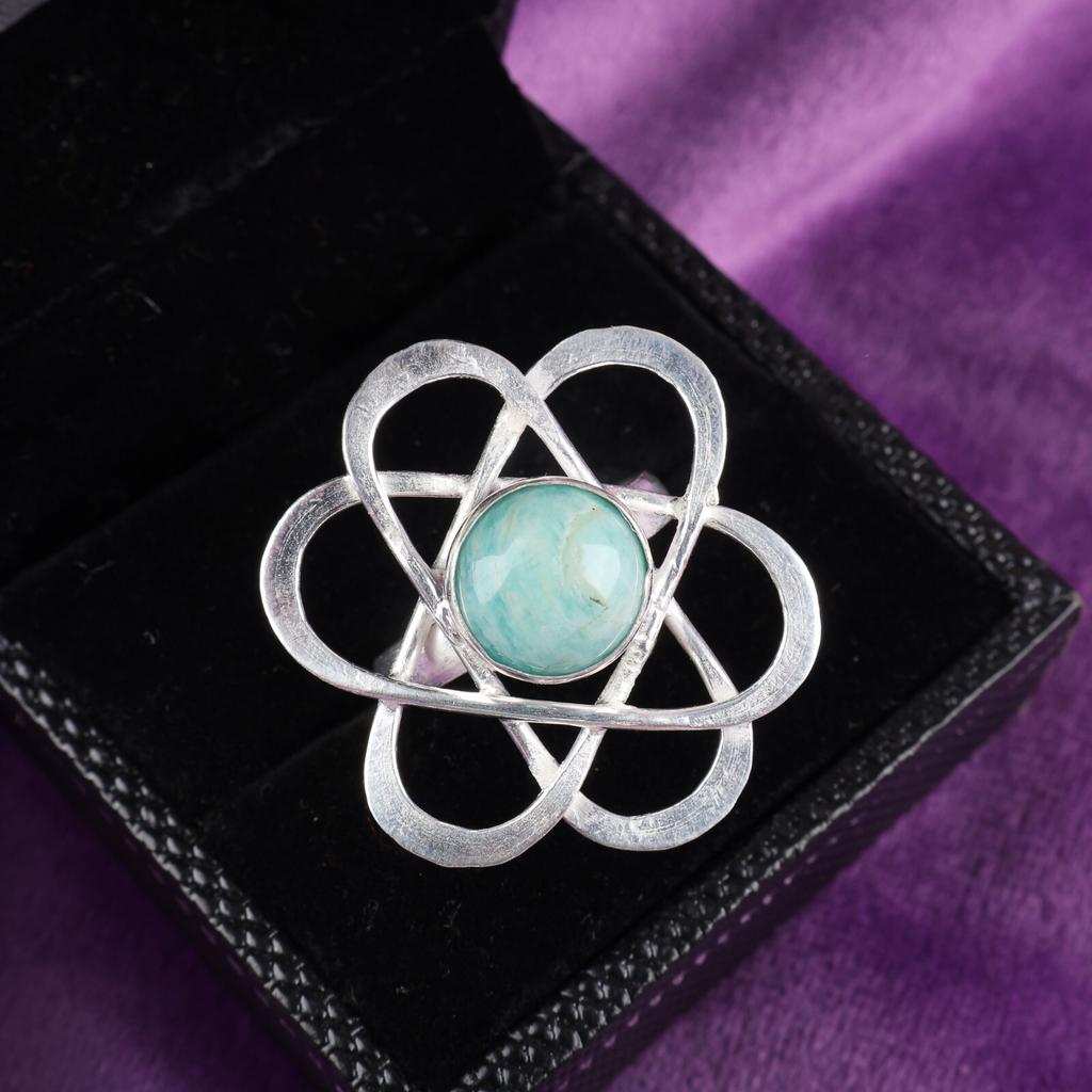 Натуральный Амазонит Драгоценный Камень 925 Стерлинговое Серебро Ювелирные Изделия Кольцо Ручной Работы Для Матери RR-21-24