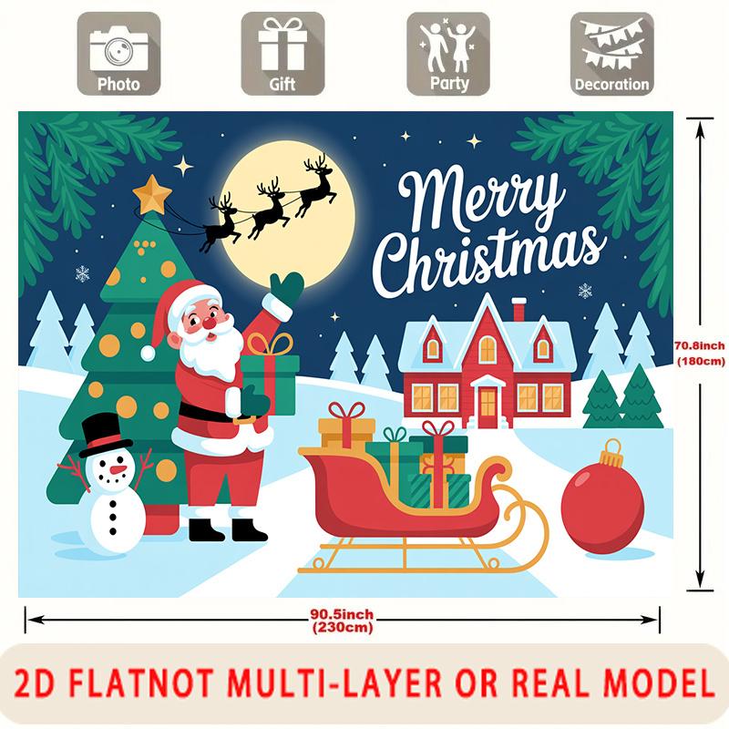 Party Backdrop Santa Claus Christmas Flat Winter Santa Claus Sleigh Snowman House Photo Booth Decor Front Door Decor