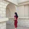 Корейский стиль сексуальное платье средней длины с разрезом на спине - полиэстеровое волокно