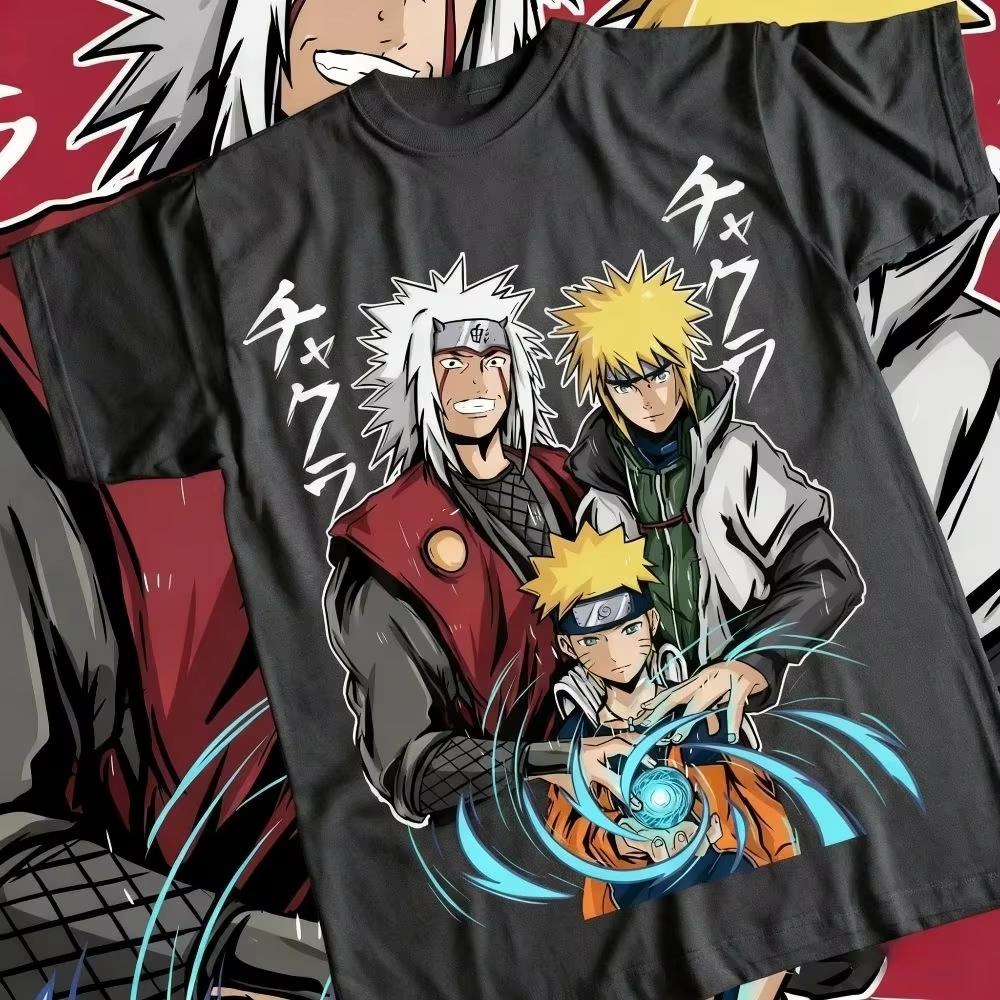 2026 New Summer Naruto Anime Jiraiya Minato Rasengan Print Unisex T-shirt, Father and Son Inheritance Theme Casual Top Women And Men T-shirt