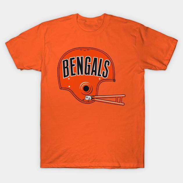 Men Black Print T-shirt Cincinnati Bengals 1970-1980 No-Cut Transfer Paper Print Cotton Tshirt
