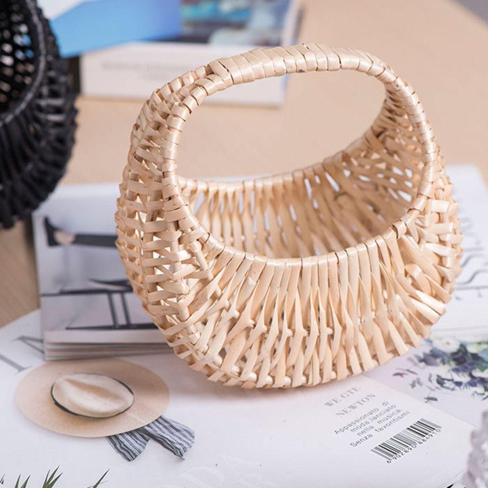 Gift With Handle Flower Basket Half Moon Willow Woven Rattan Basket Hand-held DIY Storage Basket Home Decoration