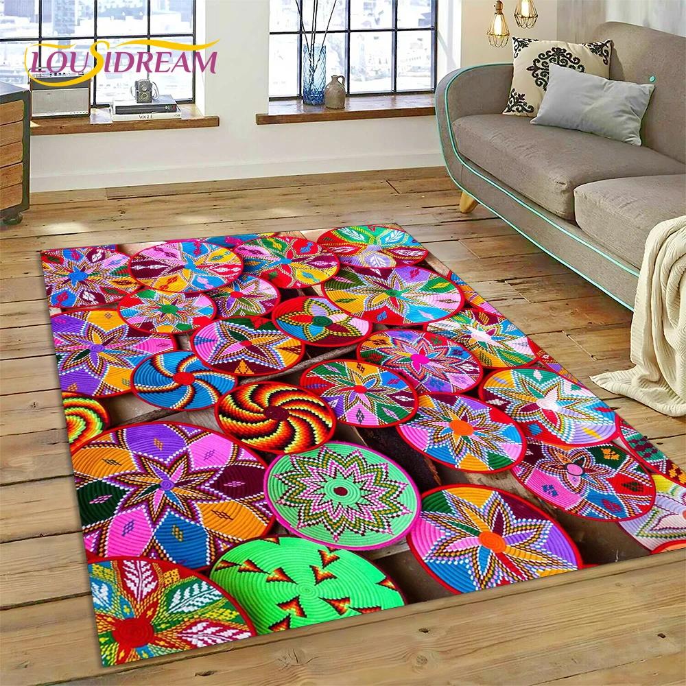 VIKAMA Colorful Flower Woven Art Mandala Rug, Non-Slip Carpet For Living Room, Bedroom, Sofa, Home Decor, Doormat
