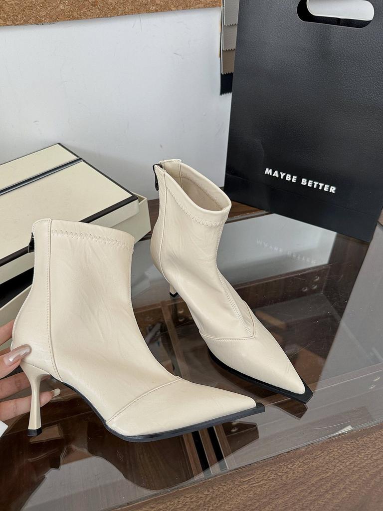 Короткие заостренные сапоги женские осень и зима 2025 новые сапоги короткие сапоги из флиса нишевые тонкие женские сапоги сапоги на тонком каблуке сапоги на высоком каблуке