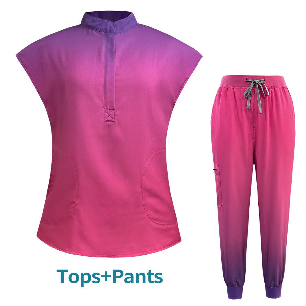 Женский лабораторный халат для ухода за больными, модная униформа, градиентный цвет, стоматологический халат для домашних животных, топ+брюки, комплекты, медицинская клиника, больница